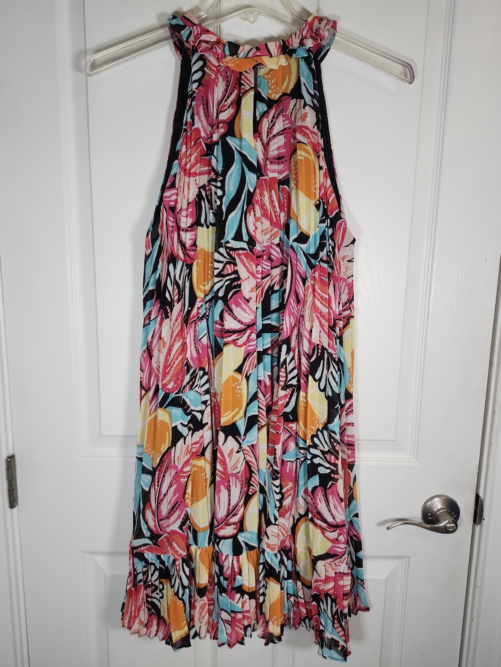 Crown & Ivy Multicolor Floral Oranges  Trapeze Swing Midi Dress S XL NEW